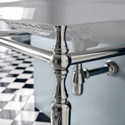 Consolle Bagno L69 cm su Piedi in Ceramica Bianca Vintage, Made in Italy - Marwa
