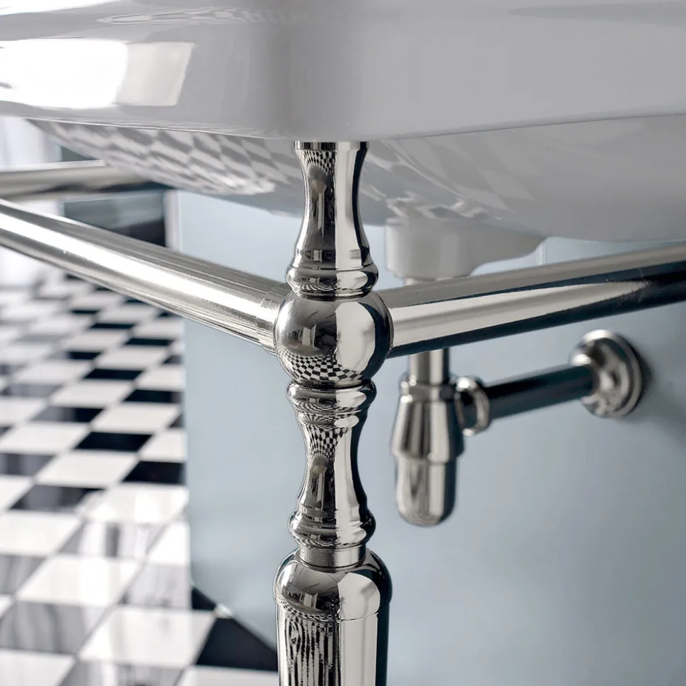 Consolle Bagno L69 cm su Piedi in Ceramica Bianca Vintage, Made in Italy - Marwa