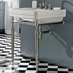 Consolle Bagno L69 cm su Piedi in Ceramica Bianca Vintage, Made in Italy - Marwa