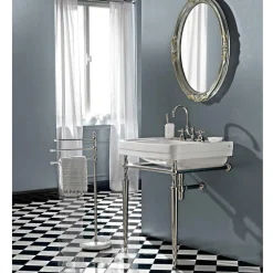 Consolle Bagno L69 cm su Piedi in Ceramica Bianca Vintage, Made in Italy - Marwa