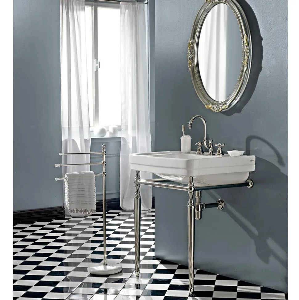 Consolle Bagno L69 cm su Piedi in Ceramica Bianca Vintage, Made in Italy - Marwa