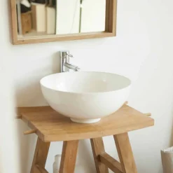 Consolle Bagno Moderna in Legno Teak Naturale con Ganci Laterali - Zacary