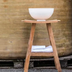 Consolle Bagno Moderna in Legno Teak Naturale con Ganci Laterali - Zacary