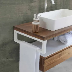Consolle Bagno Sospesa in Teak e Hi Macs® con Cassetto Contenitore - Rodolfo