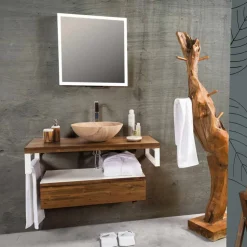 Consolle Bagno Sospesa in Teak e Hi Macs® con Cassetto Contenitore - Rodolfo