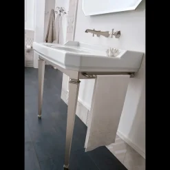 Consolle Bagno Vintage 90 cm, Ceramica Bianca, con Piedi Made in Italy - Nausica