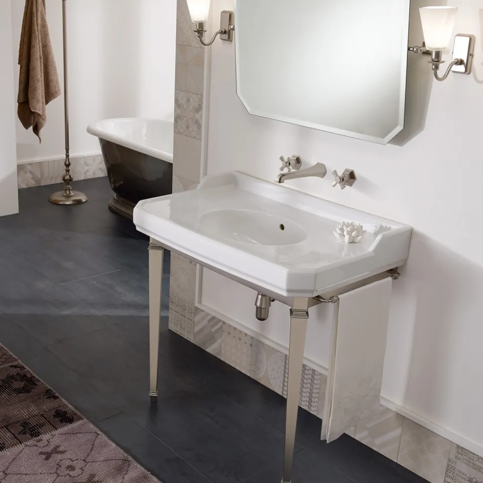 Consolle Bagno Vintage 90 cm, Ceramica Bianca, con Piedi Made in Italy - Nausica