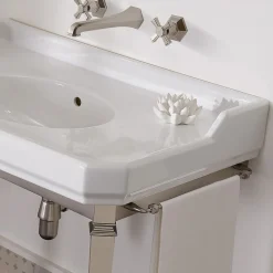 Consolle Bagno Vintage 90 cm, Ceramica Bianca, con Piedi Made in Italy - Nausica