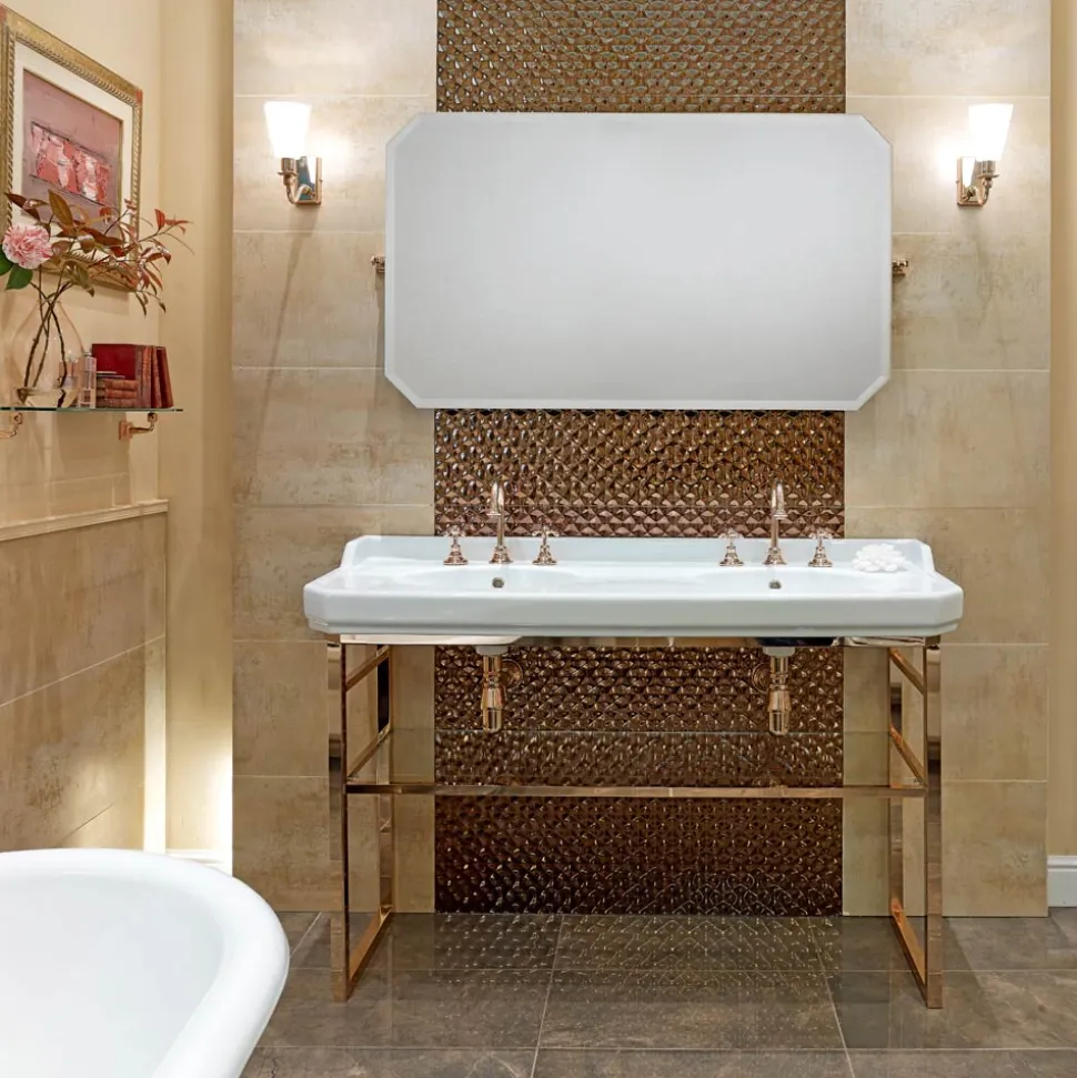 Consolle Bagno Vintage L 135 cm a Vasca Doppia in Ceramica con Piedi - Nausica