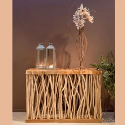 Consolle con Piano e Steli di Teak Massello Naturale - Rodin