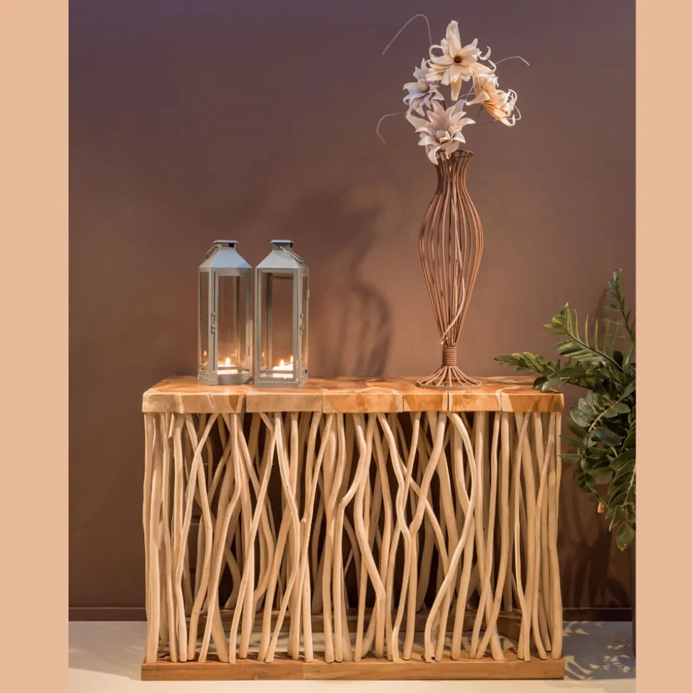 Consolle con Piano e Steli di Teak Massello Naturale - Rodin