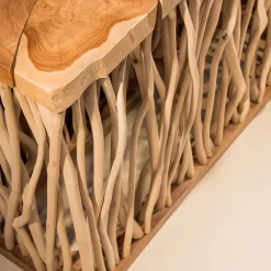 Consolle con Piano e Steli di Teak Massello Naturale - Rodin