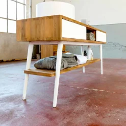 Consolle da bagno di design moderno da terra in teak naturale Pistoia