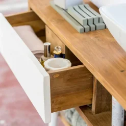 Consolle da bagno di design moderno da terra in teak naturale Pistoia