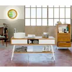 Consolle da bagno di design moderno da terra in teak naturale Pistoia