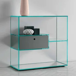 Consolle da Ingresso a Parete in Vetro Extrachiaro con Cassetto Laccato - Linzy