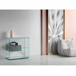 Consolle da Ingresso a Parete in Vetro Extrachiaro con Cassetto Laccato - Linzy
