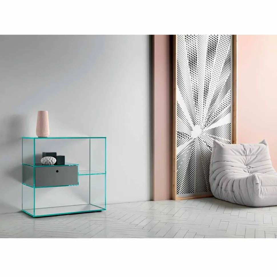 Consolle da Ingresso a Parete in Vetro Extrachiaro con Cassetto Laccato - Linzy