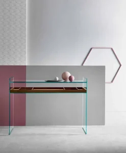 Consolle di Design in Vetro Extrachiaro con Vassoio Made in Italy – Imperativo