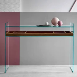 Consolle di Design in Vetro Extrachiaro con Vassoio Made in Italy – Imperativo