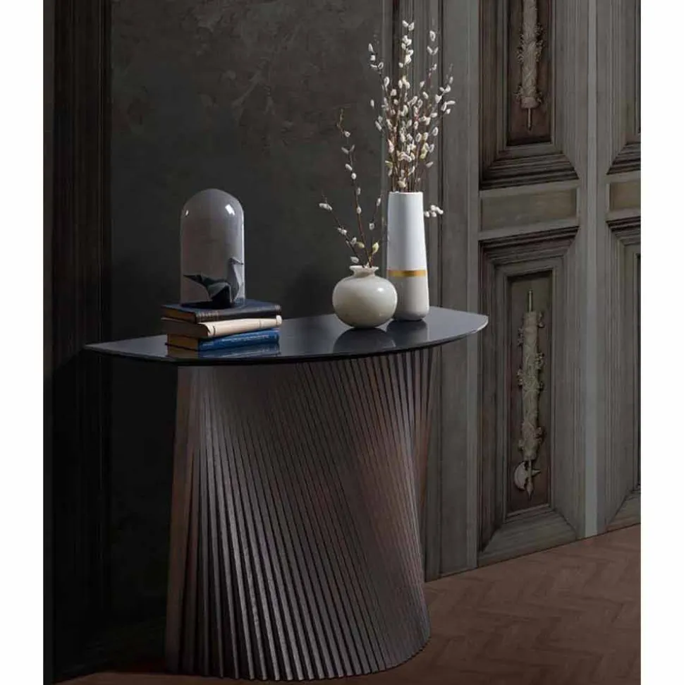 Consolle di Lusso in Legno con Piano in Gres Marmo Made in Italy - Oxide