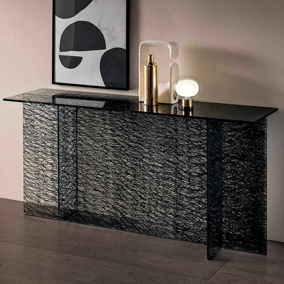 Consolle Ingresso di Design Vetro Extrachiaro Decorato Made in Italy – Sestola