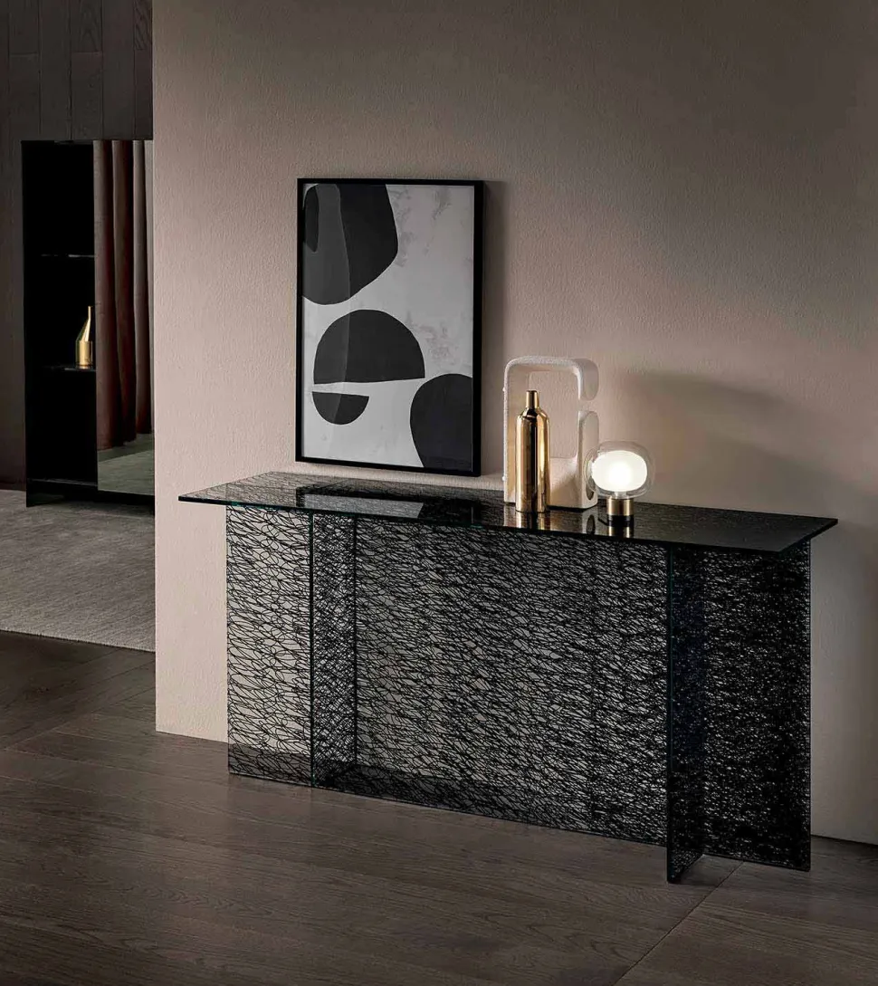 Consolle Ingresso di Design Vetro Extrachiaro Decorato Made in Italy – Sestola