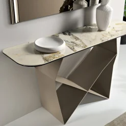 Consolle in Metallo e Piano in Ceramica Effetto Marmo Made in Italy - Concordia