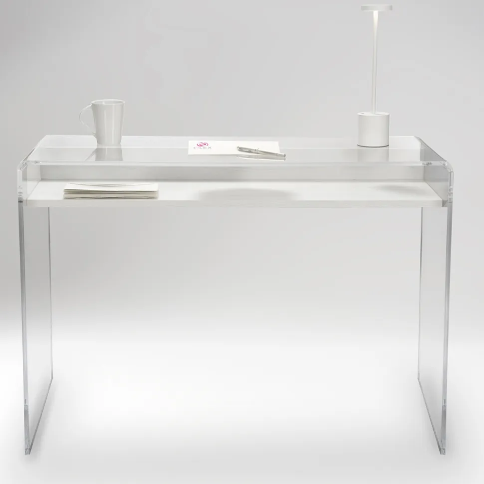 Consolle in Plexiglass Trasparente con Ripiano in Legno di Design - Carducci