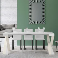 Consolle Moderna Allungabile a 300 cm con Telaio Bianco Made in Italy - Specchio