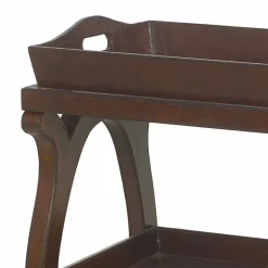 Consolle moderna con vassoio Walter, rivestimento in cuoio marrone