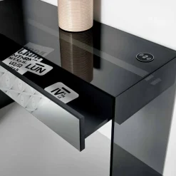 Consolle Scrivania di Design in Vetro Fumè con Cassetto Made in Italy – Mantra