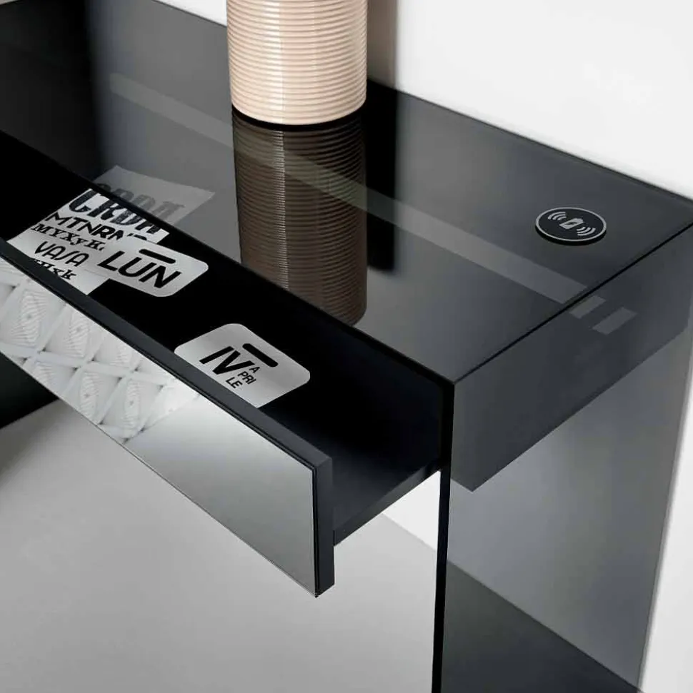 Consolle Scrivania di Design in Vetro Fumè con Cassetto Made in Italy – Mantra