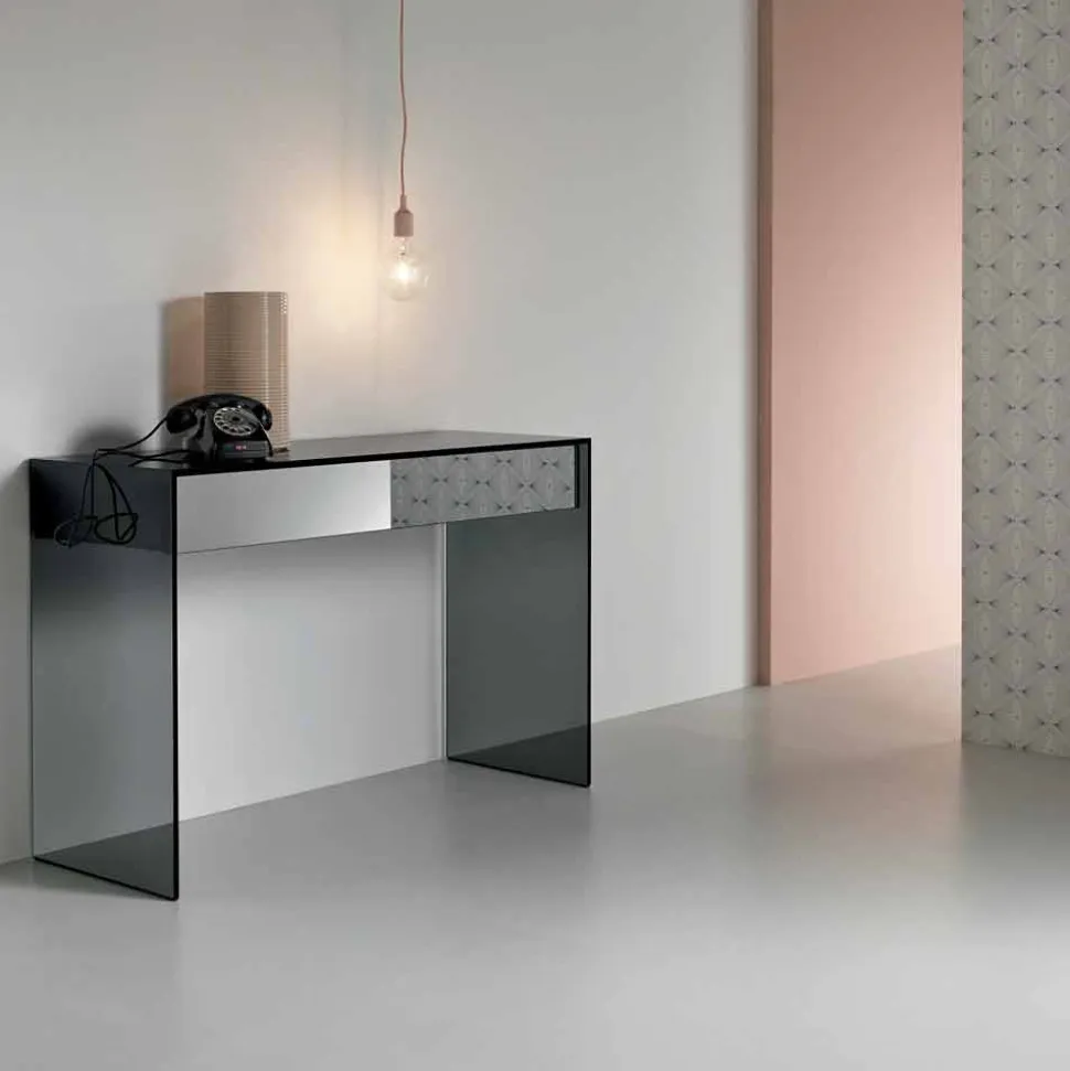 Consolle Scrivania di Design in Vetro Fumè con Cassetto Made in Italy – Mantra