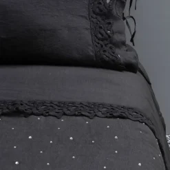 Copripiumone in Lino Nero con Cristalli Letto Matrimoniale di Lusso - Damante