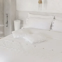 Copripiumone Matrimoniale in Lino con Pizzo Gocce Sacco Contenitore - Amadeus