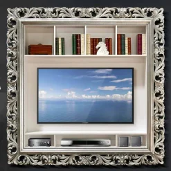 Cornice porta TV da parete in legno prodotta a mano in Italia Mario