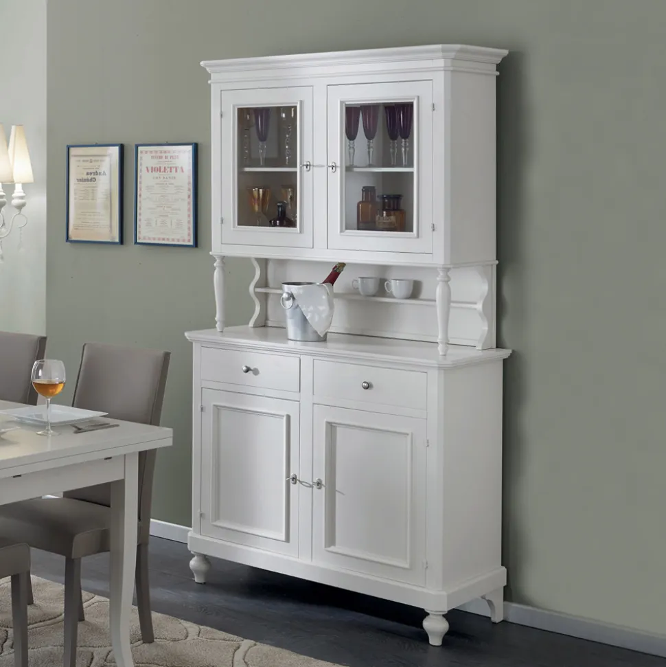 Credenza Alta con Vetrina da Soggiorno in Legno Made in Italy - Bran