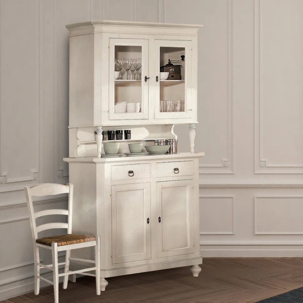 Credenza Alta con Vetrina da Soggiorno in Legno Made in Italy - Bran