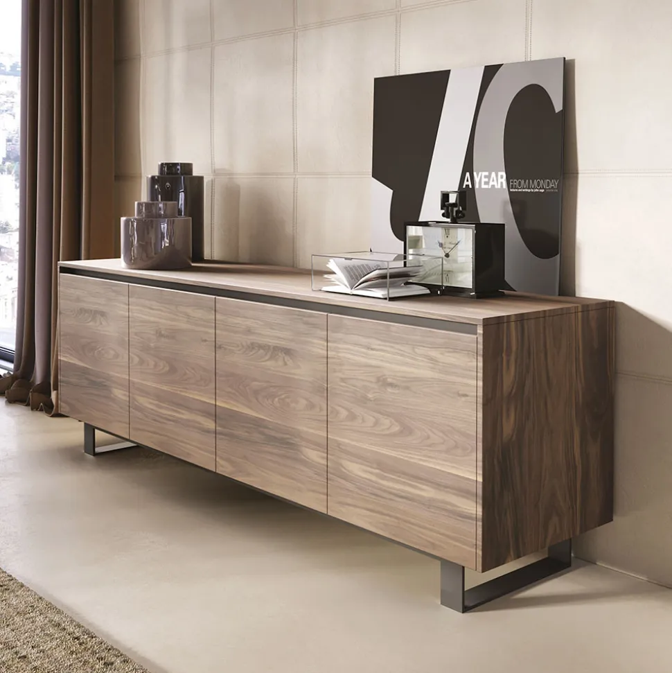 Credenza Alta in Legno con Base in Metallo Made in Italy - Berta