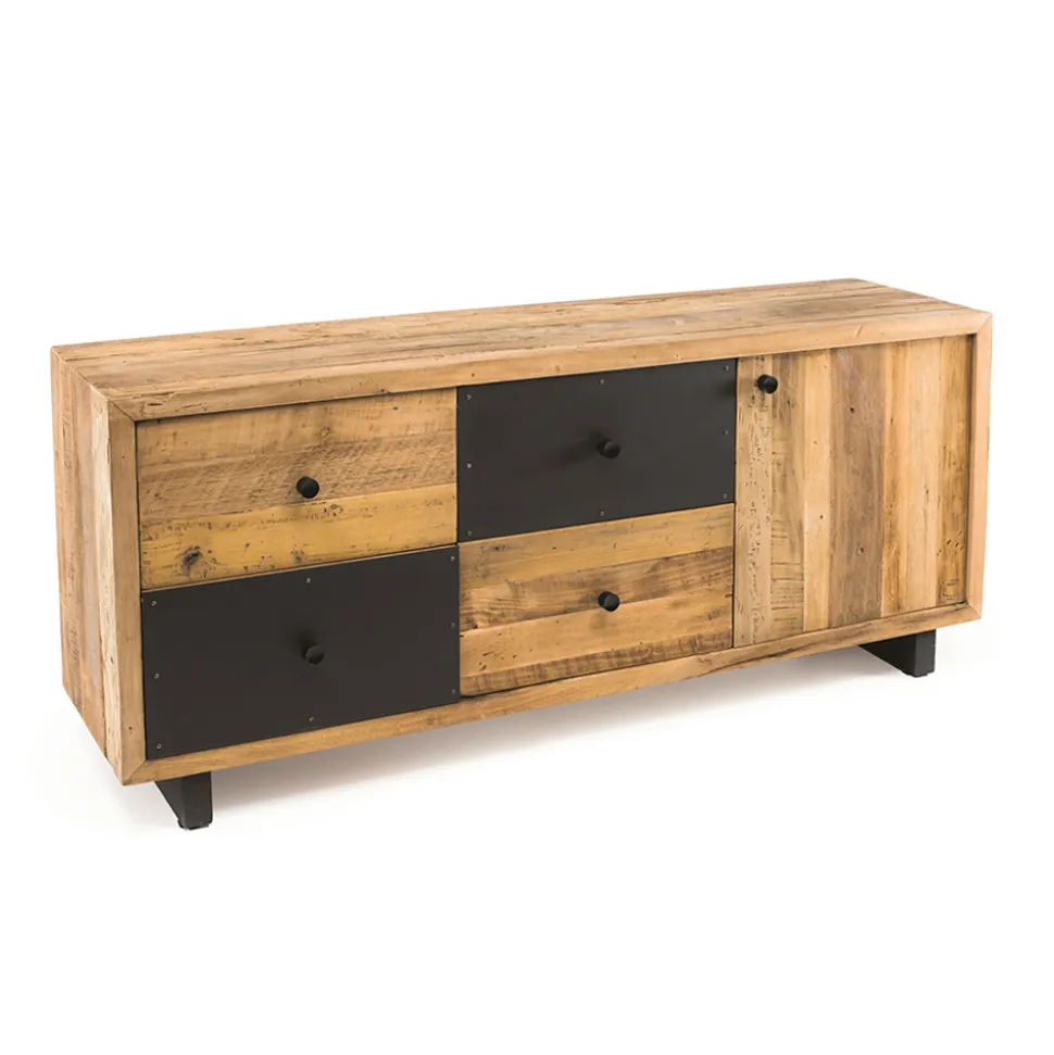 Credenza da Interno con un'Anta, 4 Cassetti e Piedi in Metallo - Slide
