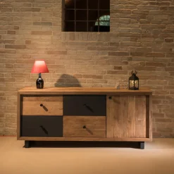Credenza da Interno con un'Anta, 4 Cassetti e Piedi in Metallo - Slide