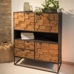 Credenza da Interno in Legno Riciclato Patchwork e Base in Metallo - Slide