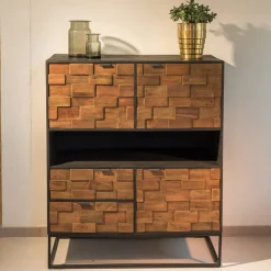 Credenza da Interno in Legno Riciclato Patchwork e Base in Metallo - Slide