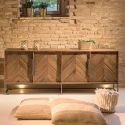 Credenza da Soggiorno in  Legno Tropicale Riciclato e Piedi in Metallo - Slide