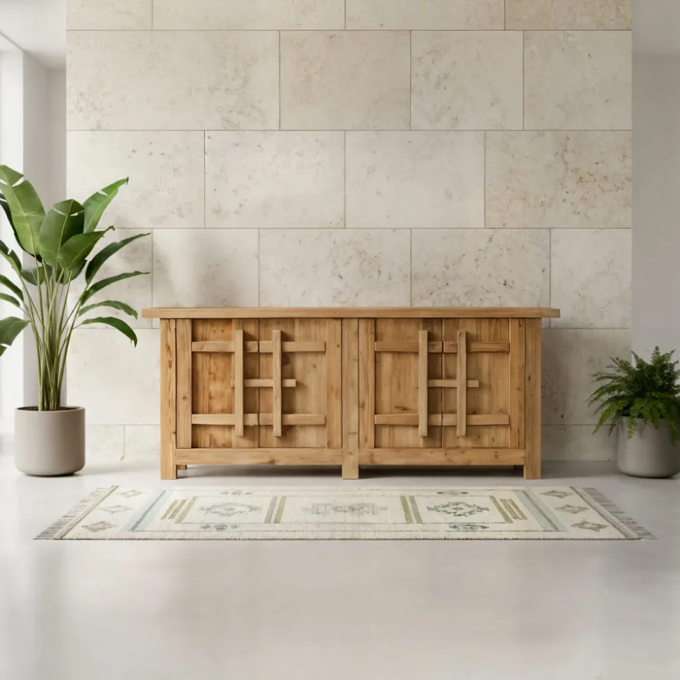 Credenza in Legno di Pino Naturale Invecchiato con 2 o 4 Ante - Aituno
