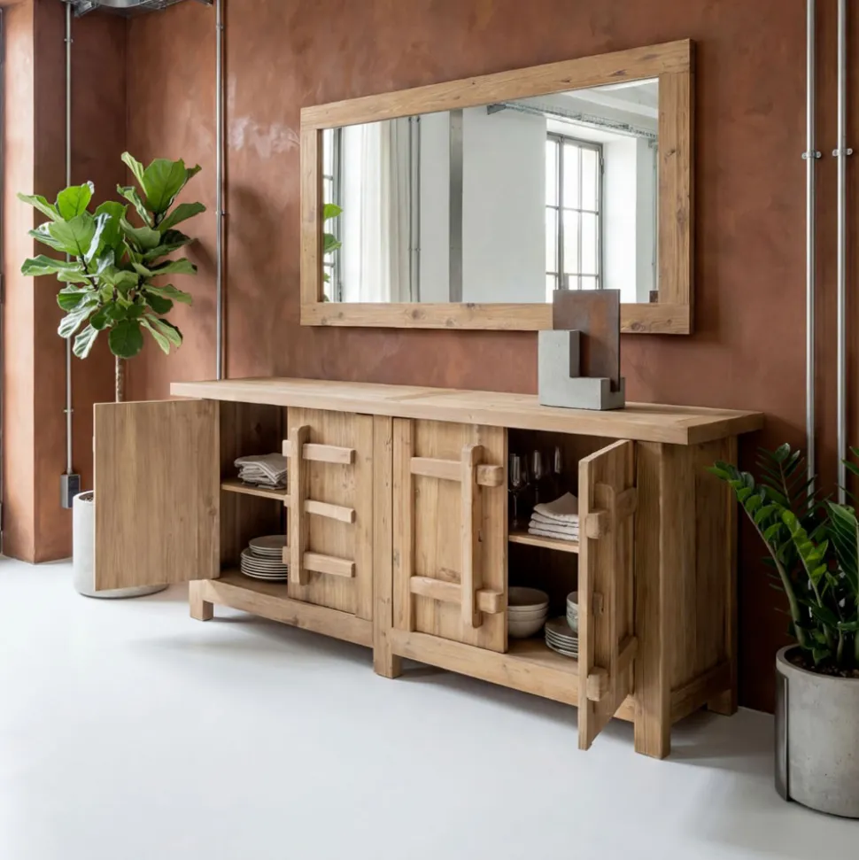 Credenza in Legno di Pino Naturale Invecchiato con 2 o 4 Ante - Aituno