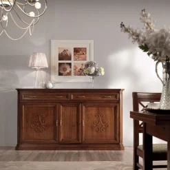 Credenza in Legno Finitura Noce Patinato con Decoro Giglio Made in Italy - Ciliegia