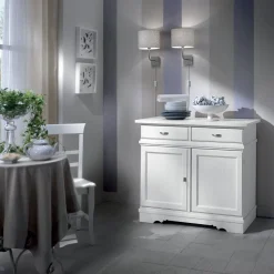 Credenza in Legno Laccato Bianco con 2 Ante e 2 Cassetti Made in Italy - Sogbo