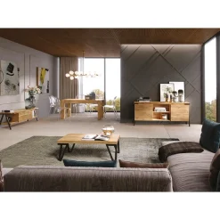 Credenza in Legno Rovere e Metallo con 2 Ante e Vano a Giorno Made in Italy - Jennifer